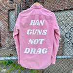 Load image into Gallery viewer, Red Ban Guns Not Drag Upcycled Button Down
