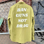 Load image into Gallery viewer, Cool Tones Ban Guns Not Drag Upcycled Button Down
